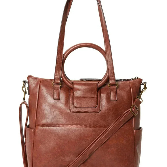 omen's Vegan Leather Convertible Tote Handbag, Stylish Round Handles, Large - Picture 7 of 12